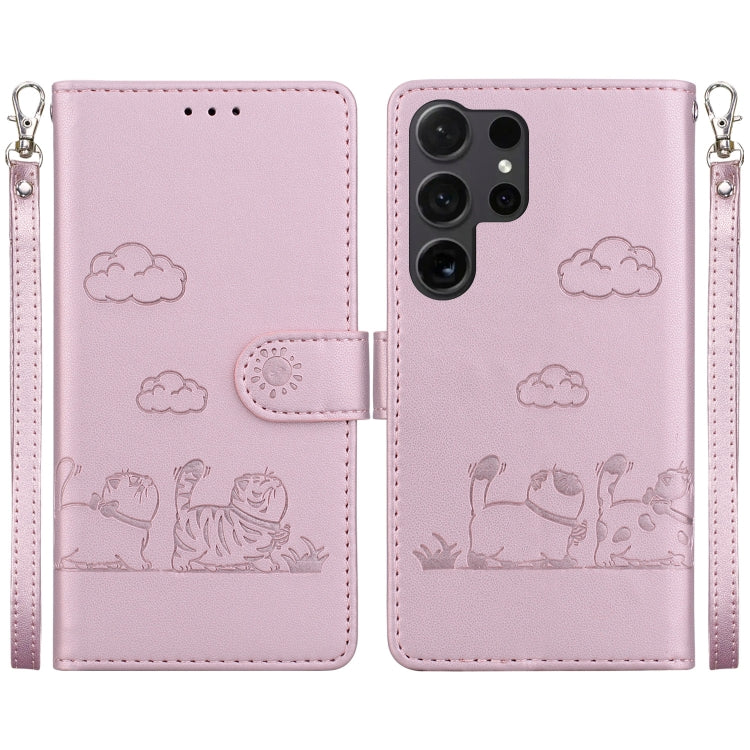 For Samsung Galaxy S25 Ultra 5G Cute Cats RFID Leather Phone Case(Rose Gold) - free shipping - PMC Jewellery - Order now!