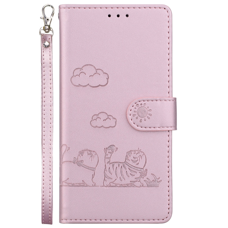 For Samsung Galaxy S25 Ultra 5G Cute Cats RFID Leather Phone Case(Rose Gold)