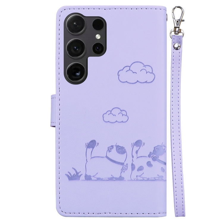 For Samsung Galaxy S25 Ultra 5G Cute Cats RFID Leather Phone Case(Purple) - Galaxy S25 Ultra 5G Cases by PMC Jewellery | Online Shopping South Africa | PMC Jewellery | Buy Now Pay Later Mobicred