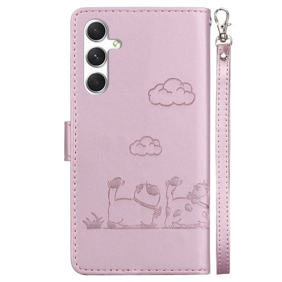 For Samsung Galaxy S25 5G Cute Cats RFID Leather Phone Case(Rose Gold)