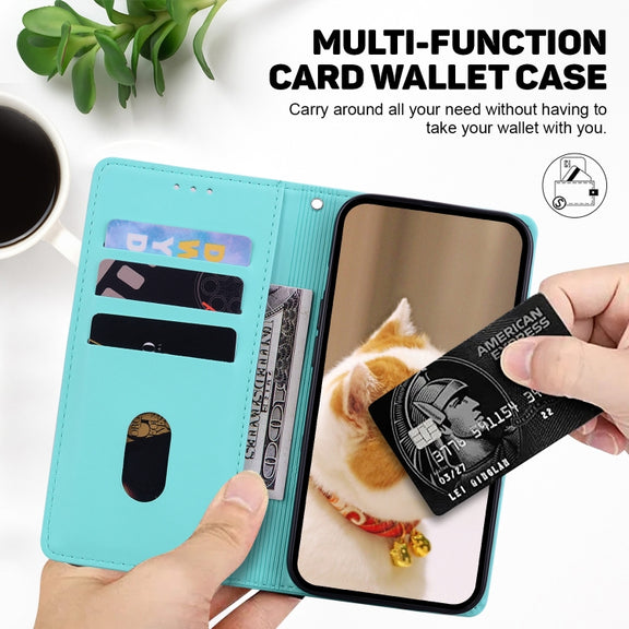 For Samsung Galaxy S25 5G Cute Cats RFID Leather Phone Case(Green)