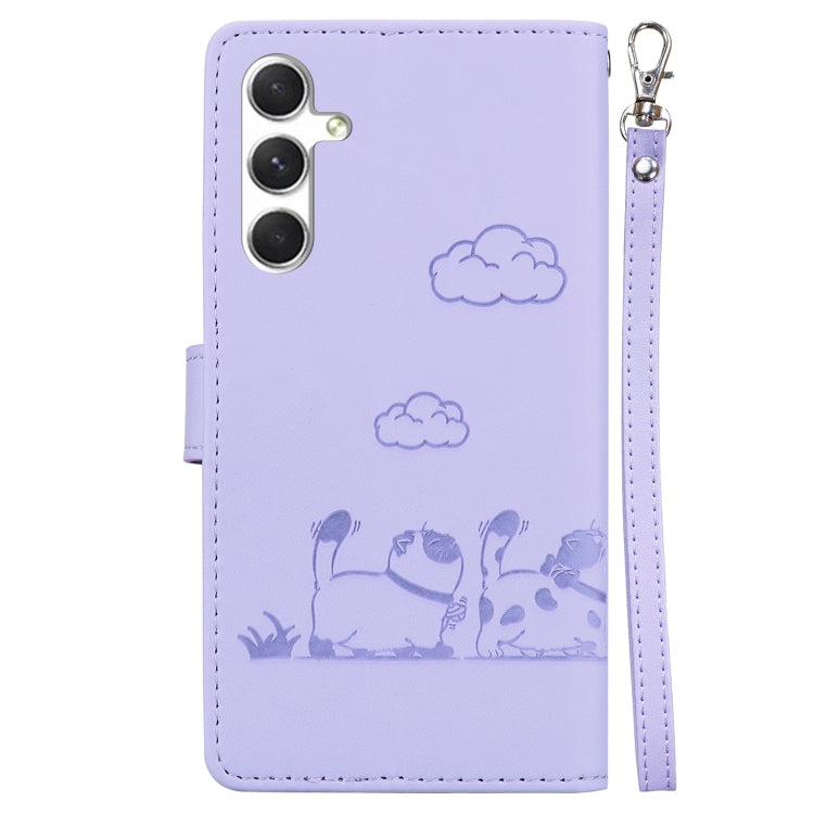 For Samsung Galaxy S25 5G Cute Cats RFID Leather Phone Case(Purple) - Galaxy S25 5G Cases by PMC Jewellery | Online Shopping South Africa | PMC Jewellery | Buy Now Pay Later Mobicred