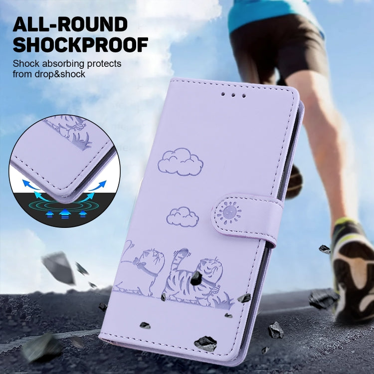 For Samsung Galaxy S25 5G Cute Cats RFID Leather Phone Case(Purple) - Galaxy S25 5G Cases by PMC Jewellery | Online Shopping South Africa | PMC Jewellery | Buy Now Pay Later Mobicred