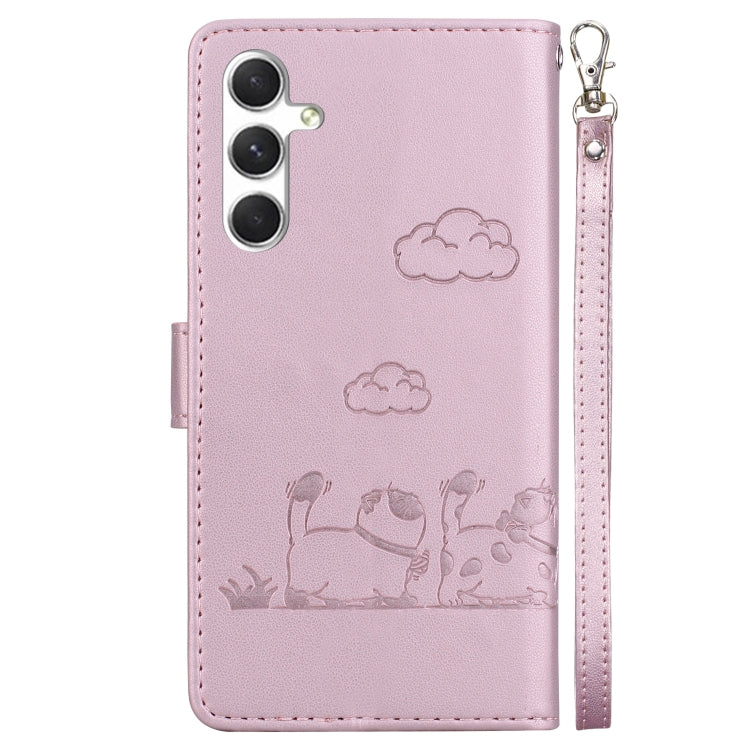 For Samsung Galaxy S25+ 5G Cute Cats RFID Leather Phone Case(Rose Gold) - Galaxy S25+ 5G Cases by PMC Jewellery | Online Shopping South Africa | PMC Jewellery | Buy Now Pay Later Mobicred