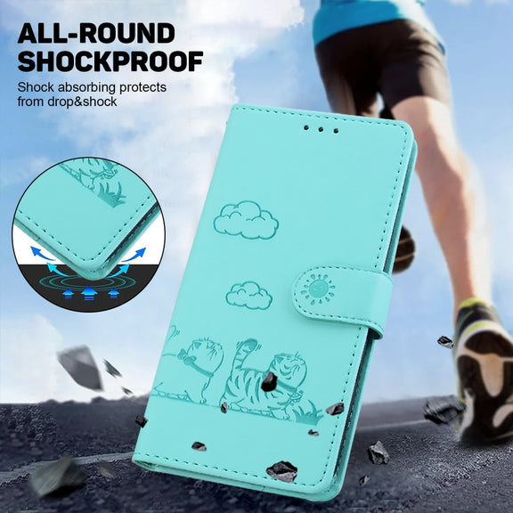 For Samsung Galaxy S25+ 5G Cute Cats RFID Leather Phone Case(Green)