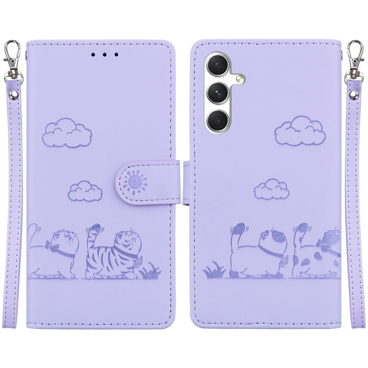 For Samsung Galaxy S25+ 5G Cute Cats RFID Leather Phone Case(Purple) - Galaxy S25+ 5G Cases by PMC Jewellery | Online Shopping South Africa | PMC Jewellery | Buy Now Pay Later Mobicred