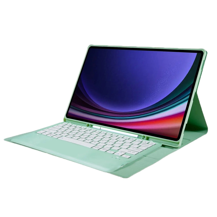 For Samsung Galaxy Tab S10 Ultra A910B Pen Slot Detachable Bluetooth Keyboard Leather Tablet Case(Mint Green)