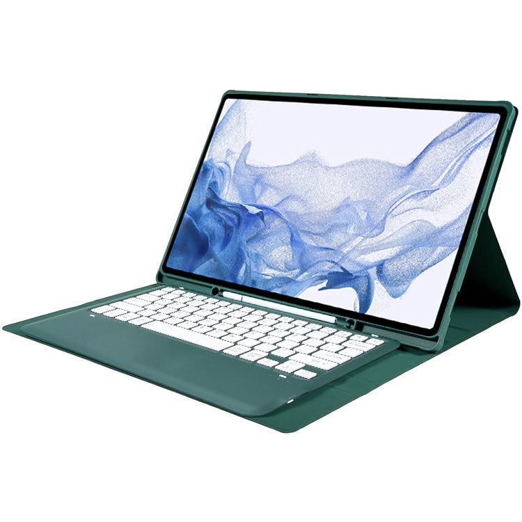 For Samsung Galaxy Tab S10 Ultra A910B Pen Slot Detachable Bluetooth Keyboard Leather Tablet Case(Dark Green)