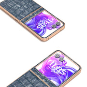 For Motorola Razr 50 ABEEL Electroplating Frame Crocodile Texture Genuine Leather Phone Case(Blue)