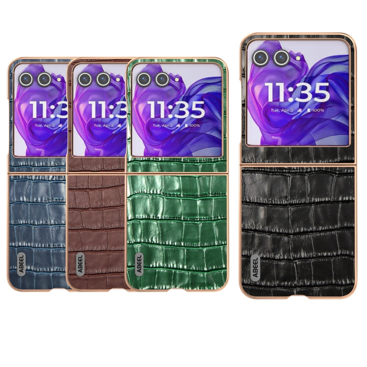 For Motorola Razr 50 ABEEL Electroplating Frame Crocodile Texture Genuine Leather Phone Case(Brown)