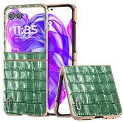 For Motorola Razr 50 ABEEL Electroplating Frame Crocodile Texture Genuine Leather Phone Case(Green)