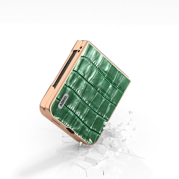 For Motorola Razr 50 ABEEL Electroplating Frame Crocodile Texture Genuine Leather Phone Case(Green) - free shipping - PMC TechLife - Order now!