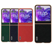 For Motorola Razr 50 ABEEL Electroplating Frame Cross Texture Genuine Leather Phone Case(Black)
