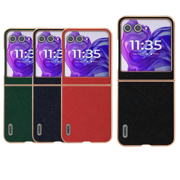 For Motorola Razr 50 ABEEL Electroplating Frame Cross Texture Genuine Leather Phone Case(Green)