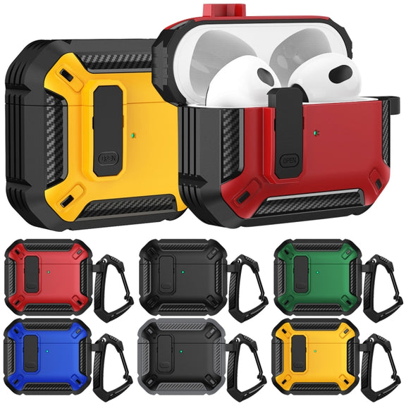 For AirPods 4 Shield Shockproof Earphone Protective Case with Hook(Black Red)