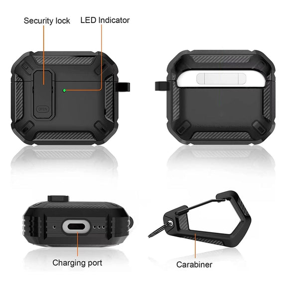 For AirPods 4 Shield Shockproof Earphone Protective Case with Hook(Black Green)