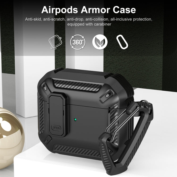 For AirPods 4 Shield Shockproof Earphone Protective Case with Hook(Black Red)