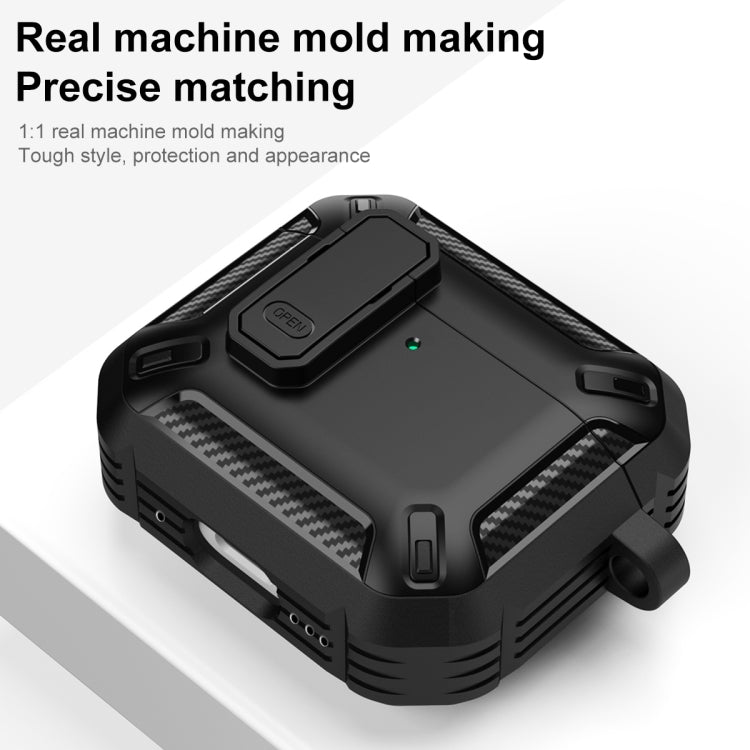 For AirPods 4 Shield Shockproof Earphone Protective Case with Hook(Black Red)