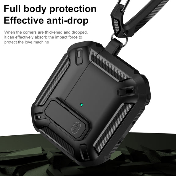 For AirPods 4 Shield Shockproof Earphone Protective Case with Hook(Black Green)