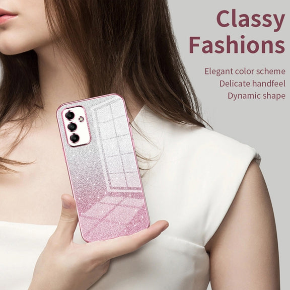 For Samsung Galaxy S25 Ultra 5G Gradient Glitter Powder Electroplated Phone Case(Pink)