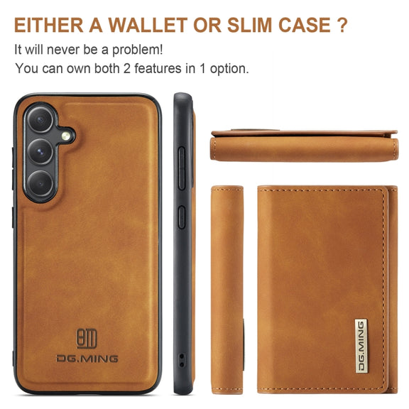 For Samsung Galaxy S24 FE 5G DG.MING M1 Series 3-Fold Multi Card Wallet + Magnetic Phone Case(Brown)