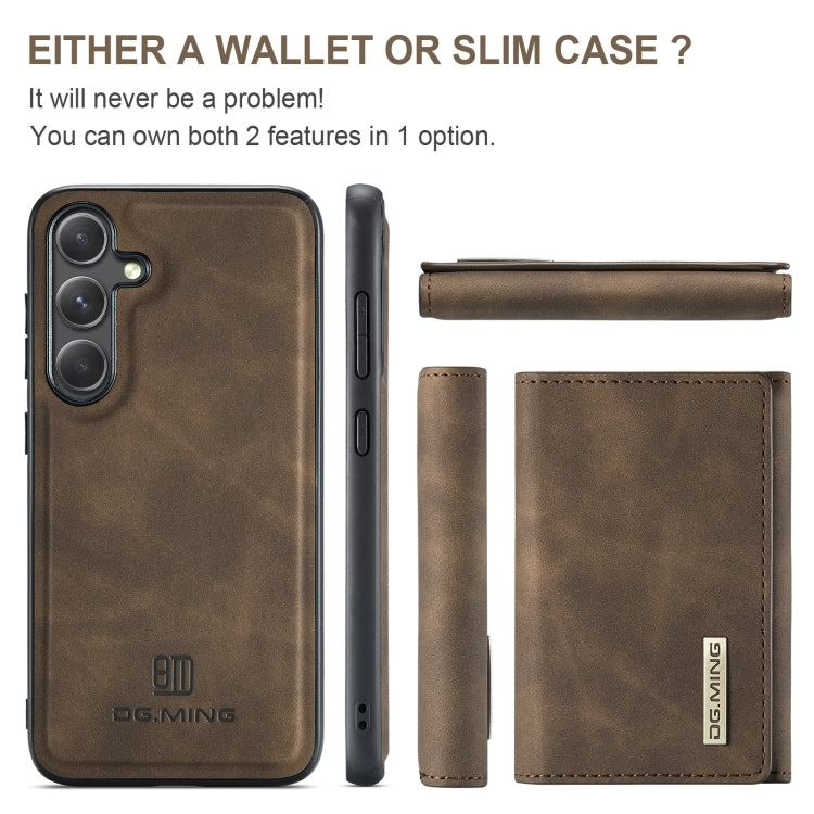For Samsung Galaxy S24 FE 5G DG.MING M1 Series 3-Fold Multi Card Wallet + Magnetic Phone Case(Coffee)