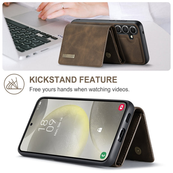 For Samsung Galaxy S24 FE 5G DG.MING M1 Series 3-Fold Multi Card Wallet + Magnetic Phone Case(Coffee)