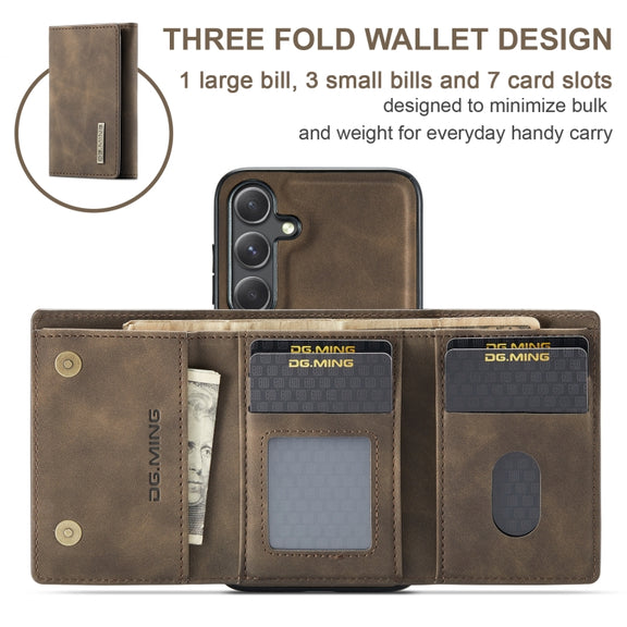 For Samsung Galaxy S24 FE 5G DG.MING M1 Series 3-Fold Multi Card Wallet + Magnetic Phone Case(Coffee)