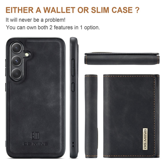 For Samsung Galaxy S24 FE 5G DG.MING M1 Series 3-Fold Multi Card Wallet + Magnetic Phone Case(Black)