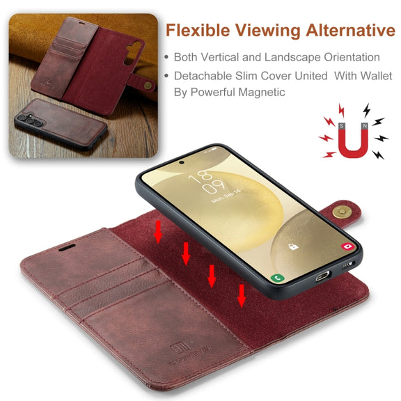 For Samsung Galaxy S24 FE 5G DG.MING Crazy Horse Texture Detachable Magnetic Leather Case(Red)