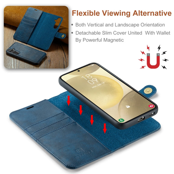 For Samsung Galaxy S24 FE 5G DG.MING Crazy Horse Texture Detachable Magnetic Leather Case(Blue)