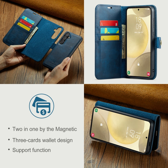 For Samsung Galaxy S24 FE 5G DG.MING Crazy Horse Texture Detachable Magnetic Leather Case(Blue)