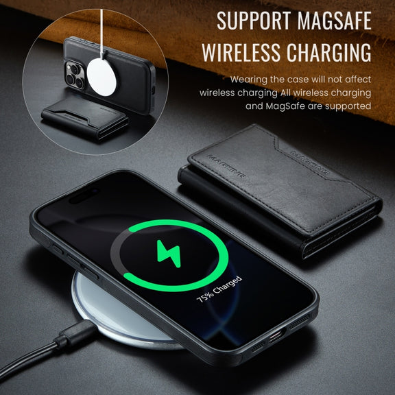 For iPhone 16 Pro DG.MING MAGKING-K2 Series MagSafe RFID Card Bag Detachable Phone Case(Black)