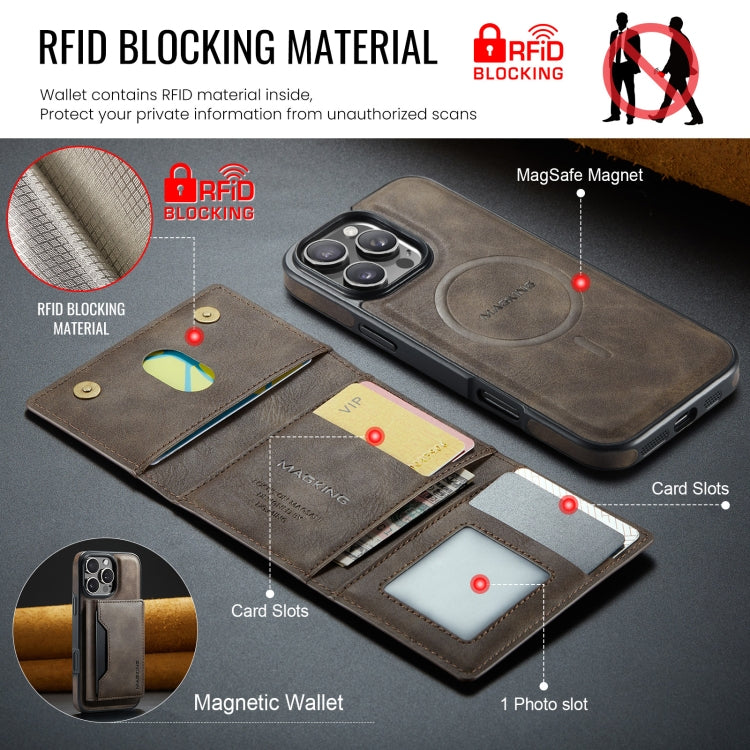 For iPhone 16 Pro DG.MING MAGKING-K2 Series MagSafe RFID Card Bag Detachable Phone Case(Coffee)
