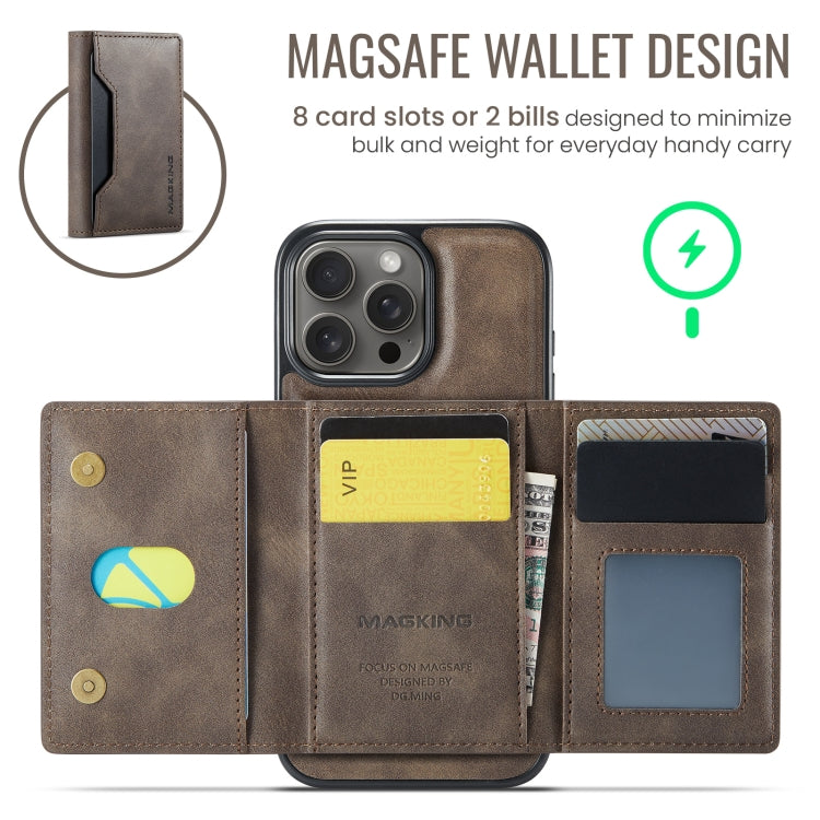 For iPhone 16 Pro DG.MING MAGKING-K2 Series MagSafe RFID Card Bag Detachable Phone Case(Coffee)