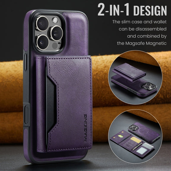 For iPhone 16 Pro DG.MING MAGKING-K2 Series MagSafe RFID Card Bag Detachable Phone Case(Purple)