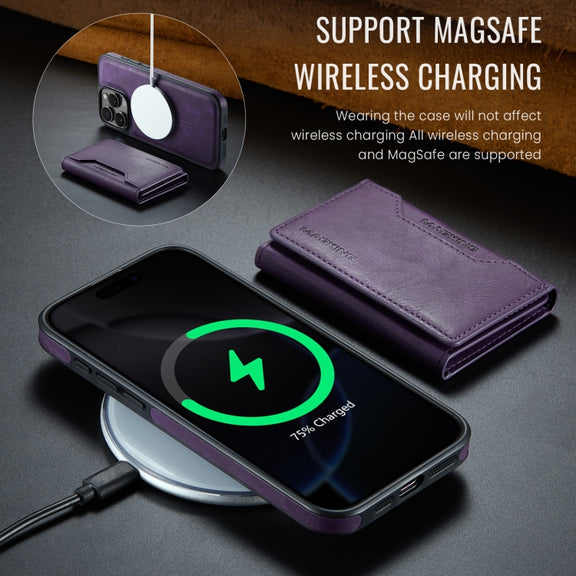 For iPhone 16 Pro DG.MING MAGKING-K2 Series MagSafe RFID Card Bag Detachable Phone Case(Purple)