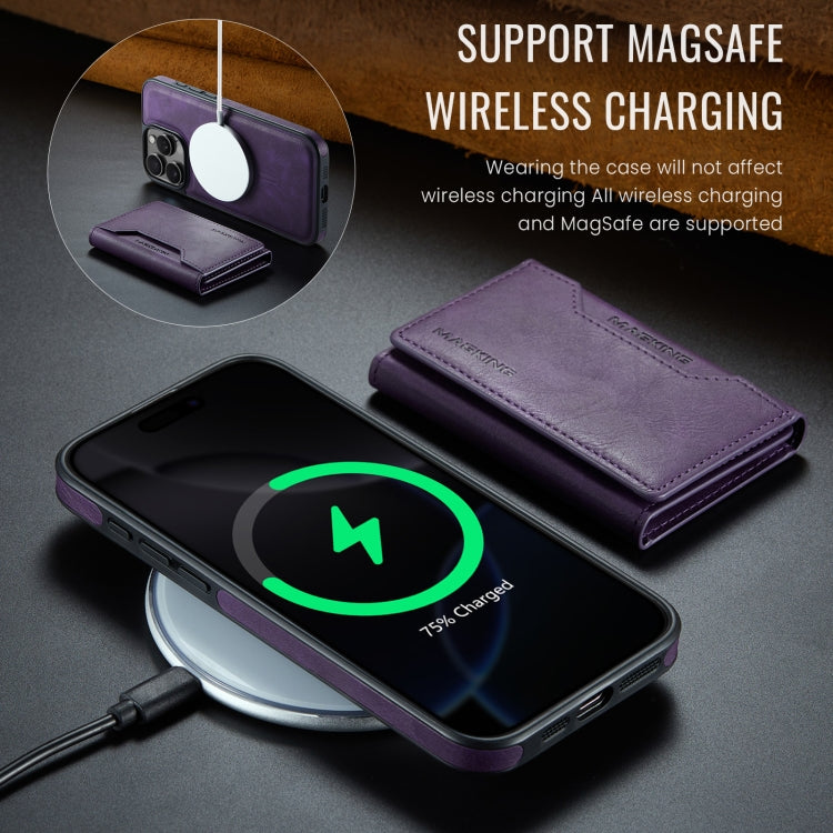 For iPhone 16 Pro DG.MING MAGKING-K2 Series MagSafe RFID Card Bag Detachable Phone Case(Purple)