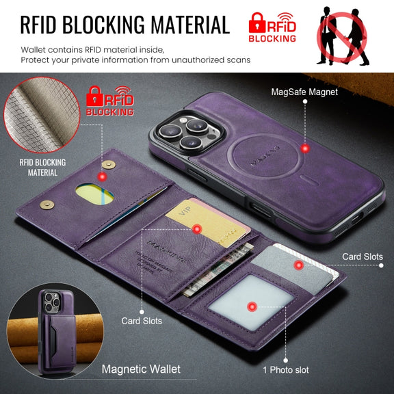 For iPhone 16 Pro DG.MING MAGKING-K2 Series MagSafe RFID Card Bag Detachable Phone Case(Purple)