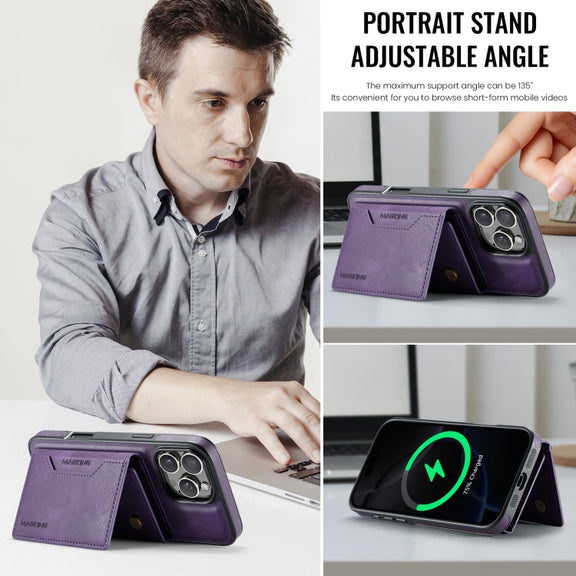 For iPhone 16 Pro DG.MING MAGKING-K2 Series MagSafe RFID Card Bag Detachable Phone Case(Purple)