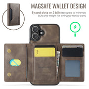 For iPhone 16 Plus DG.MING MAGKING-K2 Series MagSafe RFID Card Bag Detachable Phone Case(Coffee)