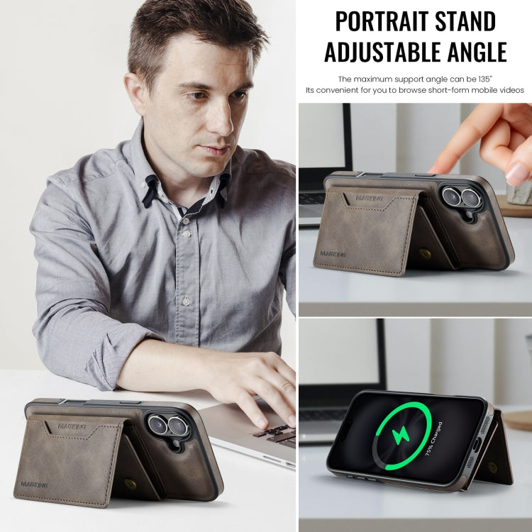 For iPhone 16 Plus DG.MING MAGKING-K2 Series MagSafe RFID Card Bag Detachable Phone Case(Coffee)