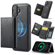 For iPhone 16 DG.MING MAGKING-K2 Series MagSafe RFID Card Bag Detachable Phone Case(Black)