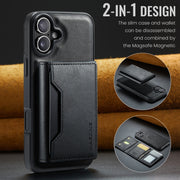 For iPhone 16 DG.MING MAGKING-K2 Series MagSafe RFID Card Bag Detachable Phone Case(Black)
