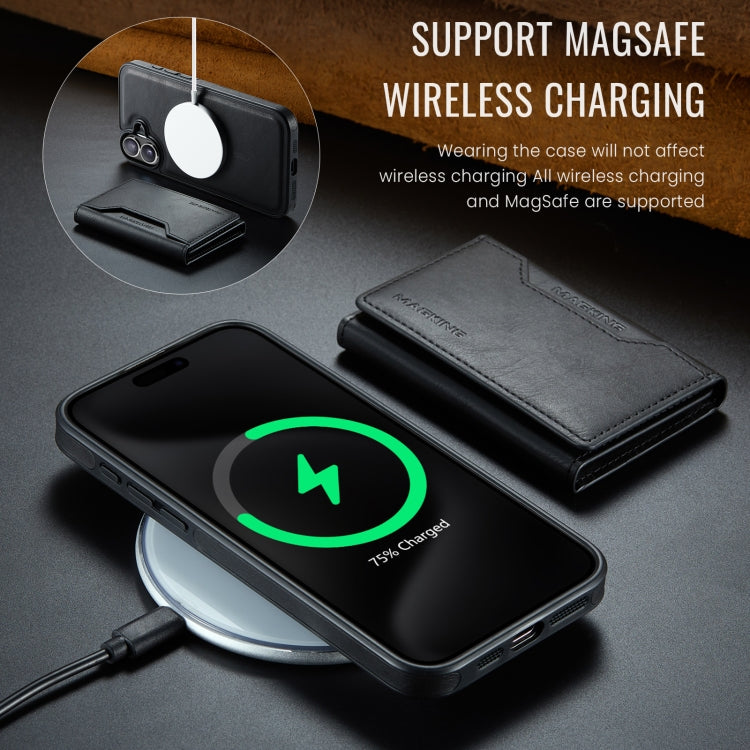 For iPhone 16 DG.MING MAGKING-K2 Series MagSafe RFID Card Bag Detachable Phone Case(Black)
