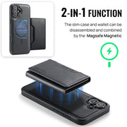 For iPhone 16 DG.MING MAGKING-K2 Series MagSafe RFID Card Bag Detachable Phone Case(Black)