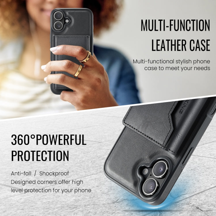 For iPhone 16 DG.MING MAGKING-K2 Series MagSafe RFID Card Bag Detachable Phone Case(Black)