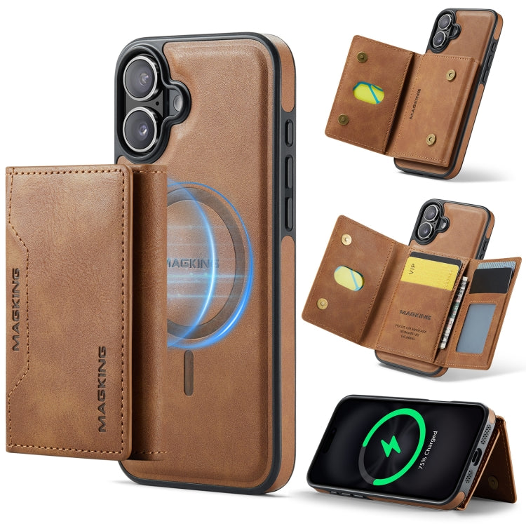 For iPhone 16 DG.MING MAGKING-K2 Series MagSafe RFID Card Bag Detachable Phone Case(Brown) - free shipping - PMC Jewellery - Order now!
