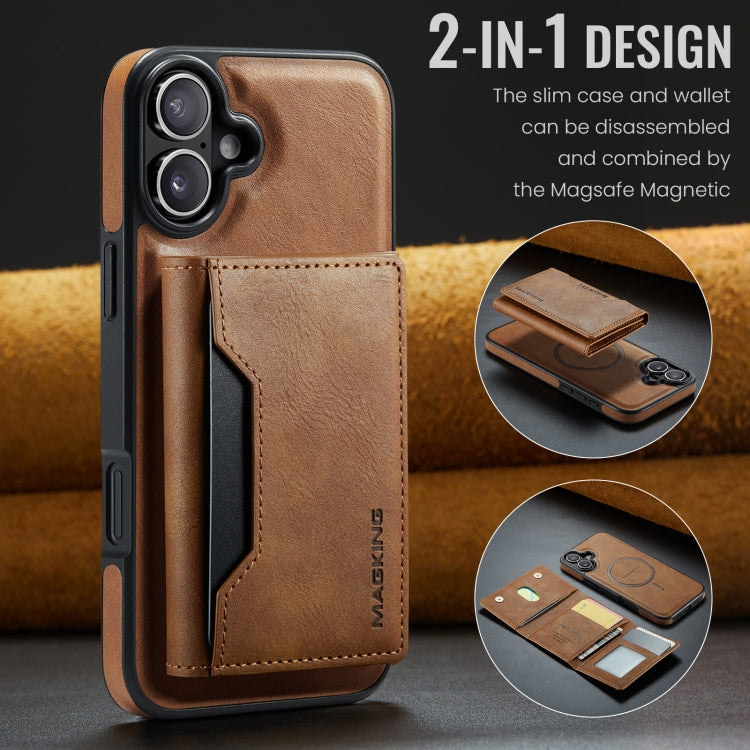 For iPhone 16 DG.MING MAGKING-K2 Series MagSafe RFID Card Bag Detachable Phone Case(Brown) - free shipping - PMC Jewellery - Order now!