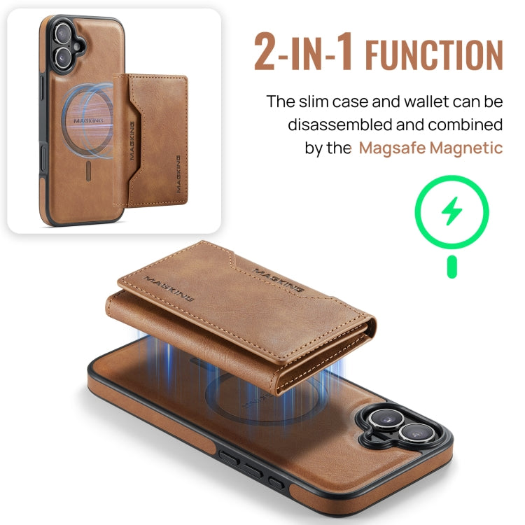 For iPhone 16 DG.MING MAGKING-K2 Series MagSafe RFID Card Bag Detachable Phone Case(Brown) - free shipping - PMC Jewellery - Order now!